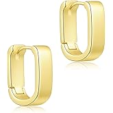 Sibba Gold Hoop Earrings, 14K Gold Plated Square Chunky Earrings, Minimalist Thick Huggie Hoops Jewelry for Gifts Daily Wear