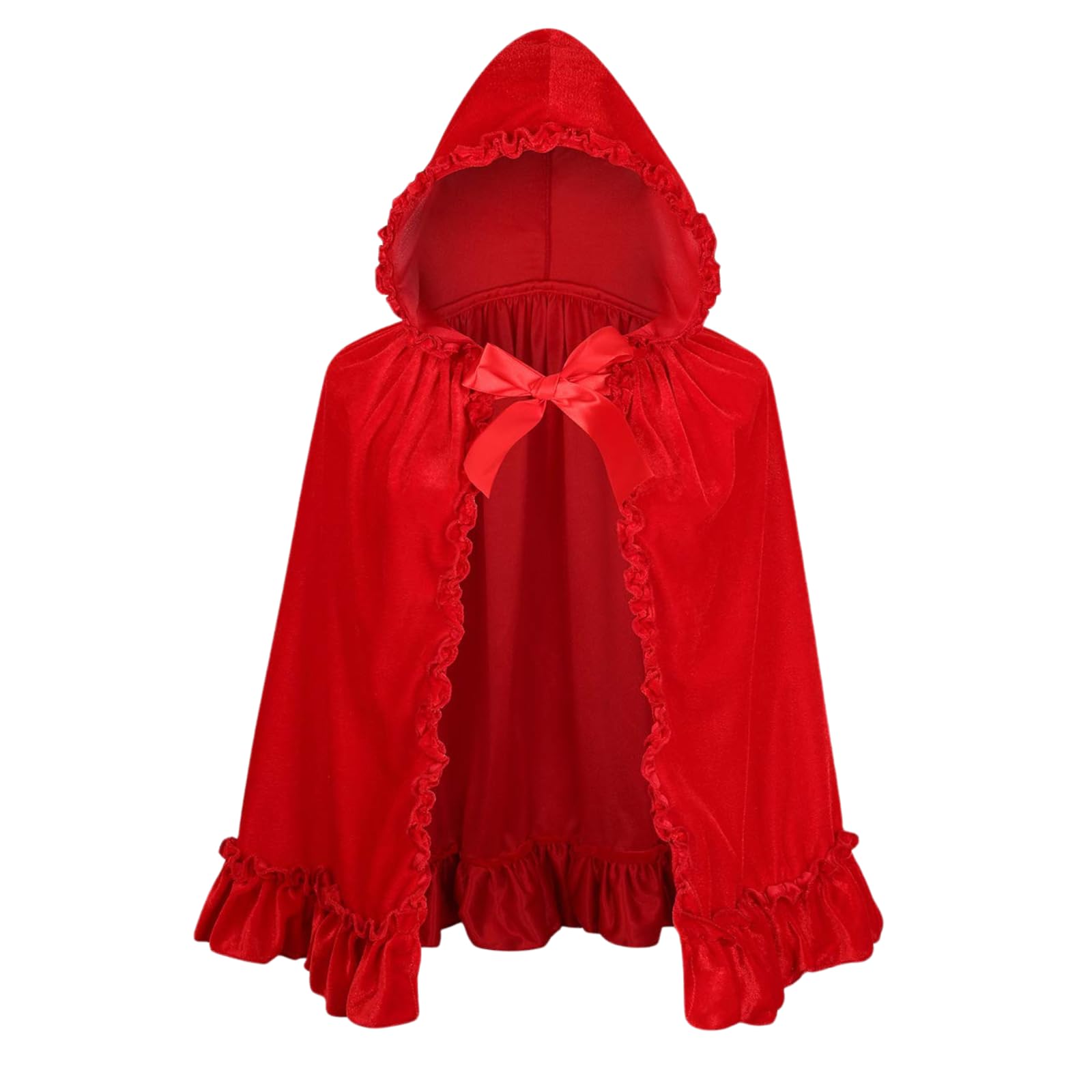 HAPNBCELE Women's Little Red Riding Hood Cape, Velvet Hooded Cloak for Christmas Halloween Fairy Tale Cosplay World Book Days (Bowknot Red, 65cm/25.59") — image 1