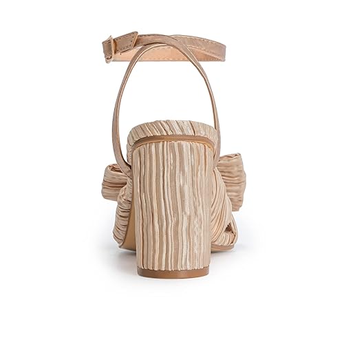 Athlefit Women's Open Toe Chunky Heels Pleated Bow Ankle Strap