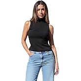 Womens Summer Rib Knit Vest Tops Sleeveless Turtleneck Pullover Knitwear Tank Tops Slim Fit Crop Tops Streetwear