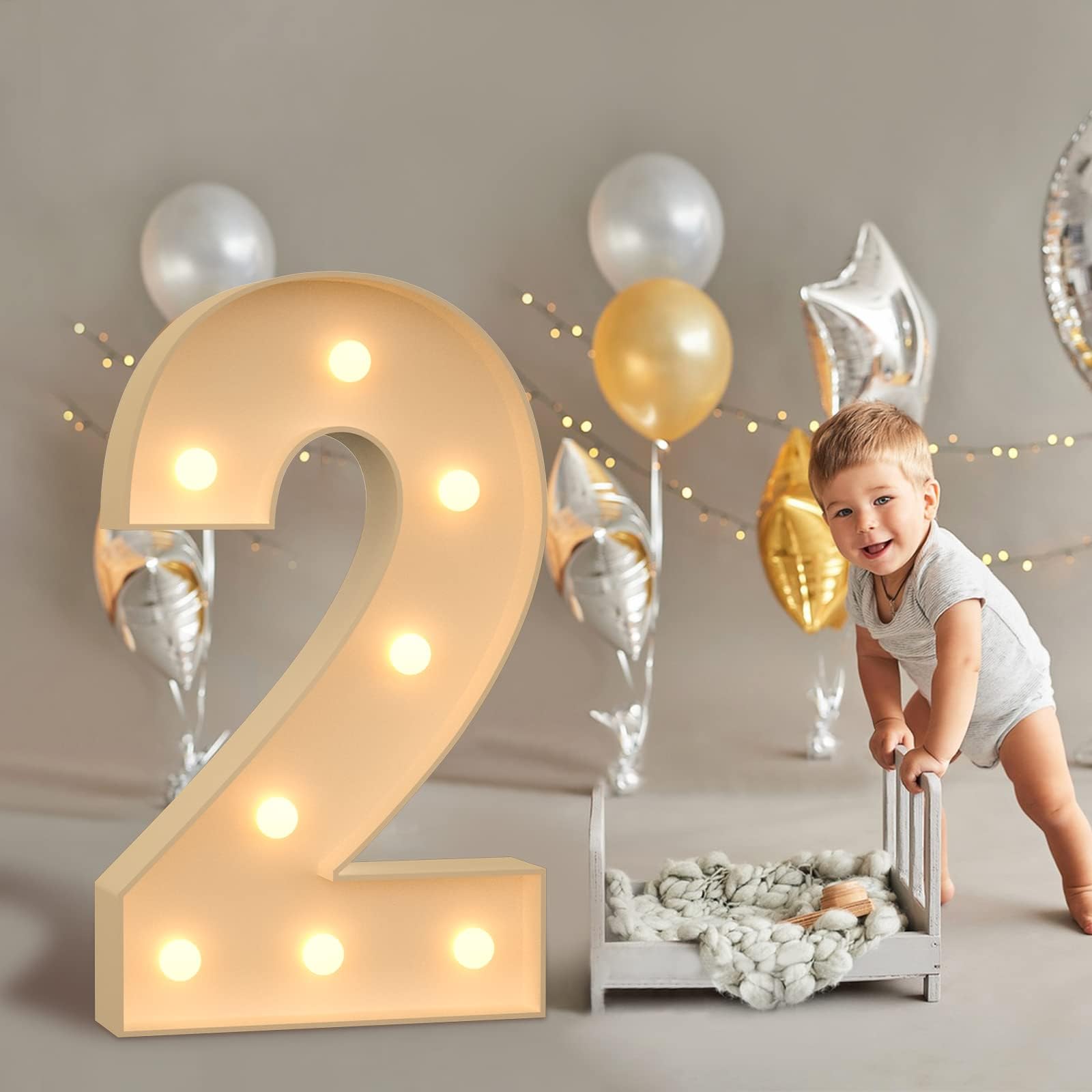 Photo 1 of imprsv Marquee Numbers, 3FT Light Up Number for 2nd Birthday Party Decorations, Mosaic Numbers for Balloons, Large Cardboard Signs, Two Balloon Frame, Number Blocks Birthday Party Decor