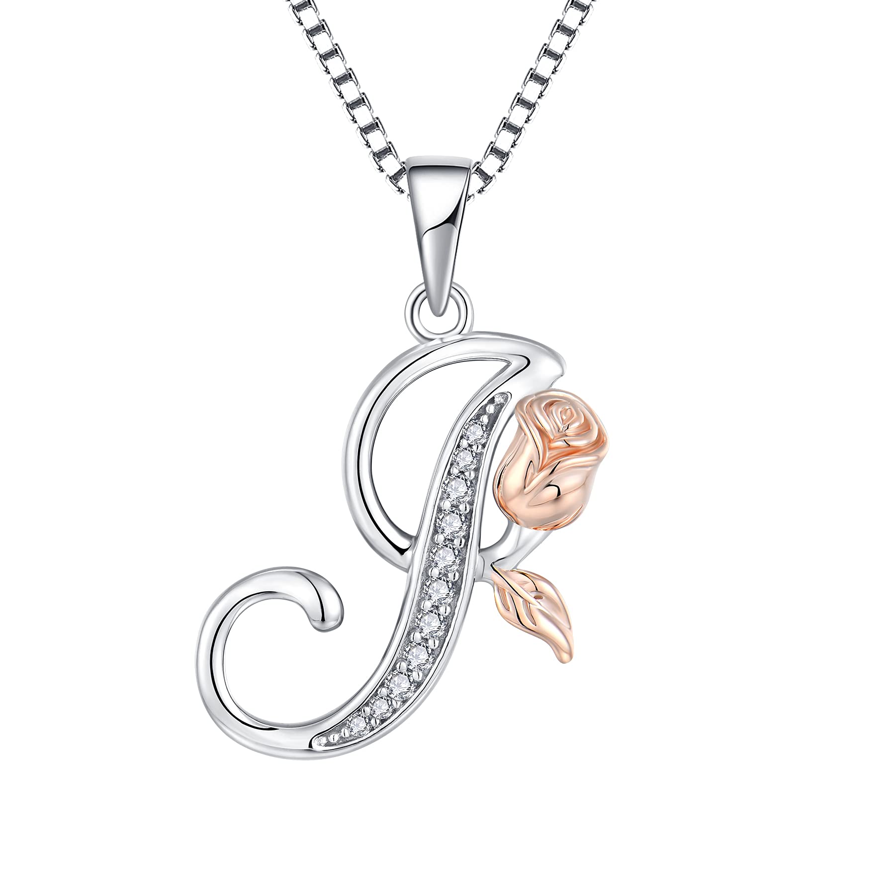 starchenie Alphabet Rose necklace Letter I Necklace Zirconia Pendant 925 Sterling Silver Necklace for Women
