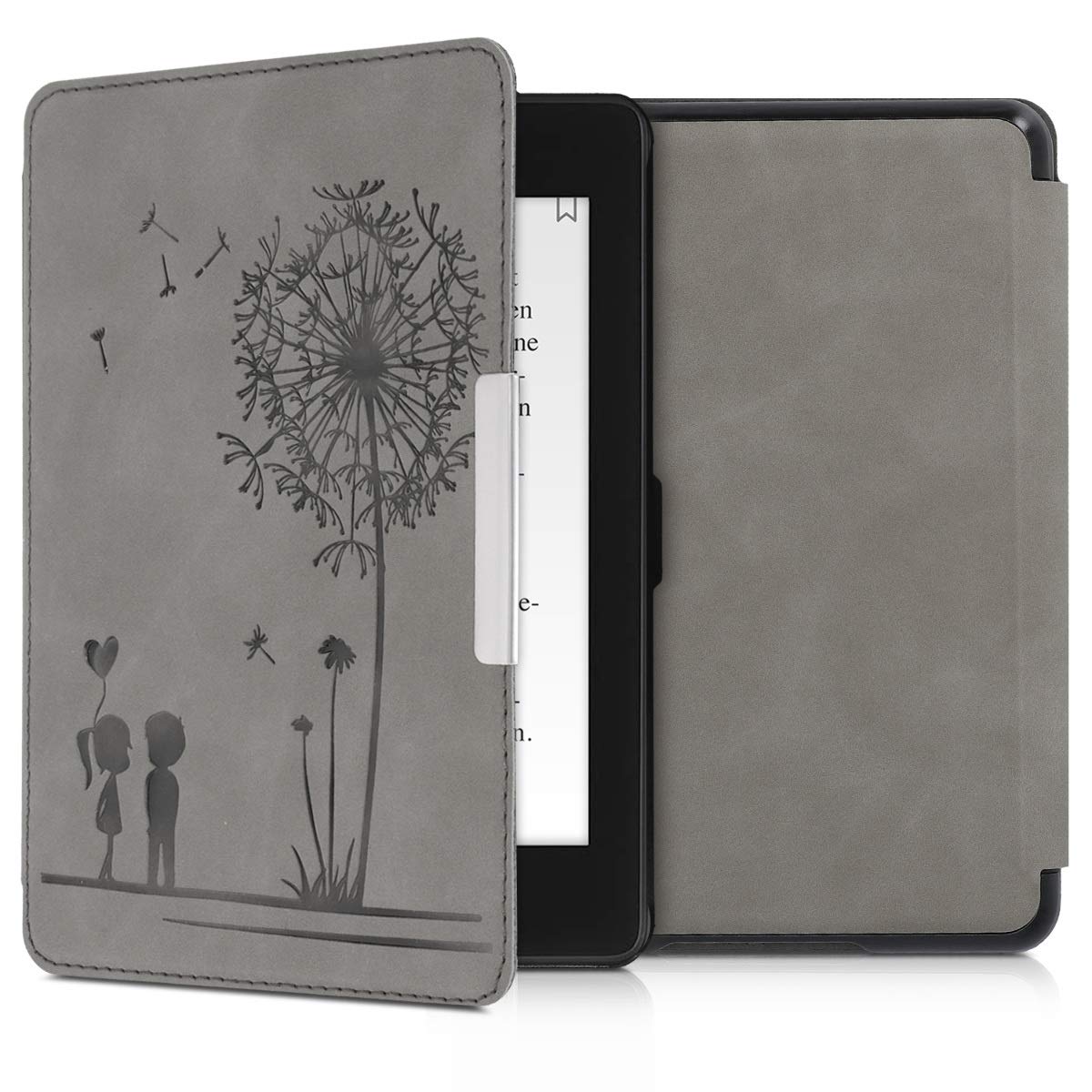 kwmobile Cover Compatible with Amazon Kindle Paperwhite (10. Gen - 2018) Cover - eReader Case - Dandelion Love Grey
