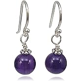 Sterling Silver Amethyst Beaded Drop Earrings, Handmade Gemstone Dangle Jewelry, February Birthstone