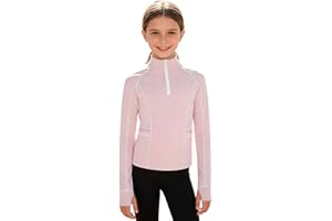 Lorilida Kids Girls Horse Riding Shirts Long Sleeve Shirts for Equestrian Show Half Zip Athletic Yoga Jacket