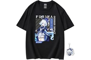 SODAMEOW Anime Shirt for Women Men Unisex Casual Anime Kawaii Costume Black Anime T-Shirt Furina Scaramouche