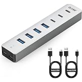 7-Port USB3.0 Hub,4 USB-A &amp; 3 USB-C Multiport USB Splitter | Aluminum, USB-C 3.0 Extender, Detachable 4.92ft Long Data Cable for Desktop,PC,Flash Drive,Mobile HDD SSD,Windows/XPS