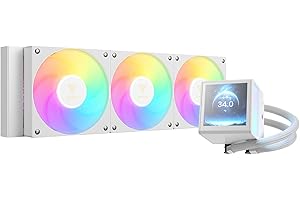 GAMDIAS CHIONE P5-360 Liquid CPU Cooler, 360mm AIO w/Customizable 3.4'' IPS LCD, Rotatable Magnetic Pump, Hidden Cable Fan (D