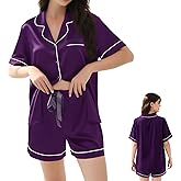 Satynova Women's Silk Satin Pajama Sets Short Sleeve,2 Piece Button Down Sleepwear & Shorts,Soft Breathable Loungewear