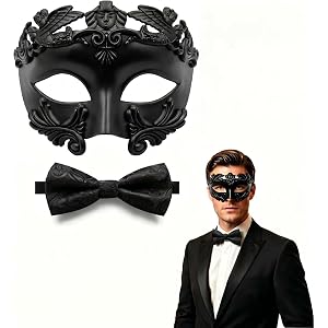 Gorbgle Masquerade Mask for Men with Bowtie Masks Party Halloween Venetian | Masquerade Masks set mardi gras Mask half face c