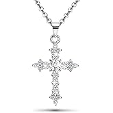 PAODIA Cross Necklace for Women White Gold Plated Sterling Silver Dainty Cross Pendant Necklaces Baptism Confirmation Jewelry Gifts for Her Wife Mom