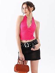 REORIA Womens Sexy V Neck Lace Halter Backless