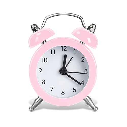 Vicloon Mini Alarm Clock, Bedside Clocks Battery Operated Non Ticking Table Clocks, Bedroom Alarm Clock Simple Loud Vintage Alarm Clocks for Bedroom Kitchen Desk Bedside-Pink（Battery not included）
