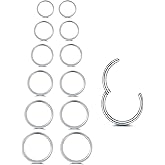 Virethra 6/12Pcs 16G 18G 20G Nose Rings Hoops 316L Surgical Steel Nose Septum Lip Rings Tragus Cartilage Daith Rook Piercing Jewelry for Women 6mm 7mm 8mm 9mm 10mm 12mm