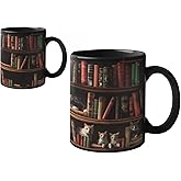 Onebttl Cat Gifts Coffee Mug, Heat Sensitive Magic Mug for Book Lovers, Friends on Birthday, Christmas, Funny Bookish gifts, 12oz