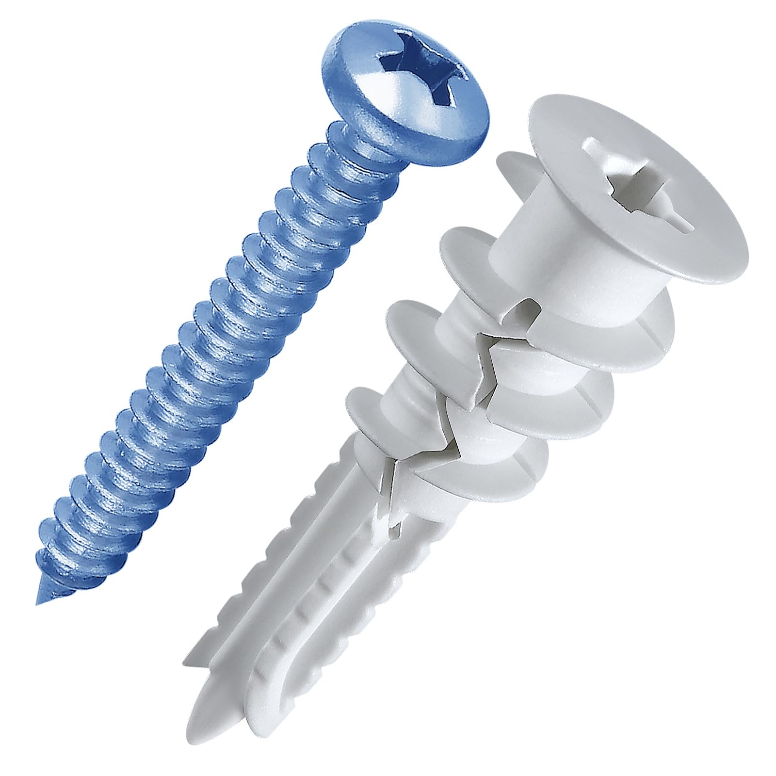 Photo 1 of Wensilon(200PCS)#8 Split-Open Self Drilling Drywall Plastic Anchors with Screws Wall Anchors,100PCS Wall Anchor and 100PCS Screws for Drywall, 75LB Hanging and Mounting?Spiral Band Cleavage