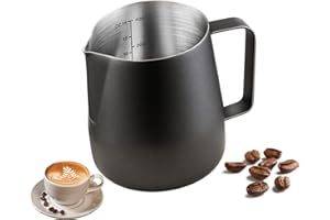 Miuly Milk Frothing Pitcher, 14oz/420ml Milk Frother Cup Stainless Steel Steaming Pitcher With Internal Scale, Espresso Accessories, Frother Pitcher For Espresso Machine Cappuccino Latte Art, Black