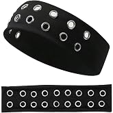 Wouputy Grommet Headband,Women Hollow Out Eyelets Elastic Hairband | Punk Style Rivets Headbands,Y2K Grunge Fashion Wide Head band,Stretchy Casual Hair Accessories for Women Black