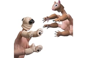 AQKILO Finger Puppet Set, Animals Puppet Show Theater Props, Novelty Toys Weird Stuff Gifts (Squirrel & Pug)