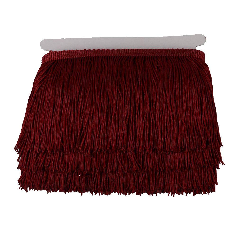 Fringe Trim Lace Polyerter Fibre Tassel 4 inch（″） Wide 10 Yards Long for Clothes Accessories and Latin Wedding Dress and DIY Lamp Shade Decoration BlackWhiteRedGoldBluePinkGrey(Wine red, 4 inch