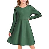 CharmWM Girls Long Sleeve Skater Dress Kids Fall Crewneck Holiday Party Dresses with Pockets
