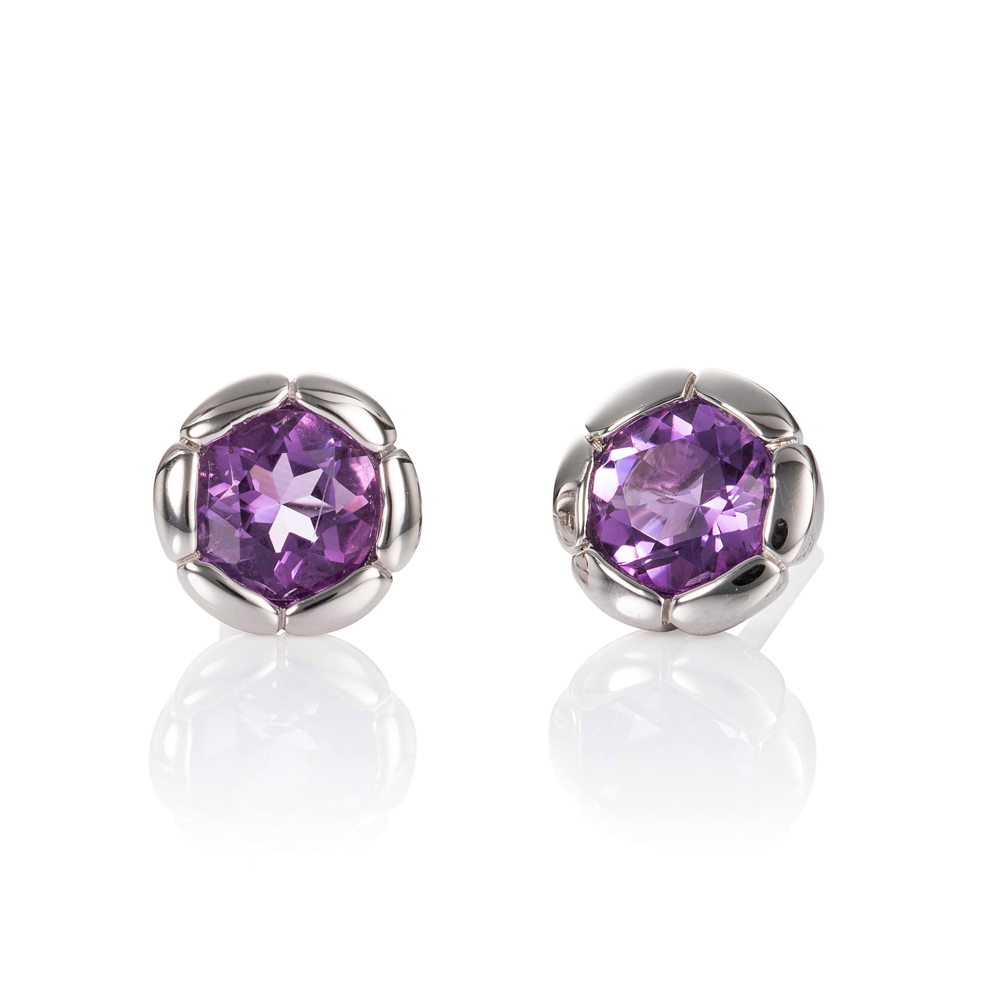 Namana 925 Sterling Silver Earrings for Women with Amethyst Gemstones, Solid Silver Amethyst Earrings for Women, 925 Silver Stud Earrings for Women with Gems, Natural Amethyst Jewellery for Women