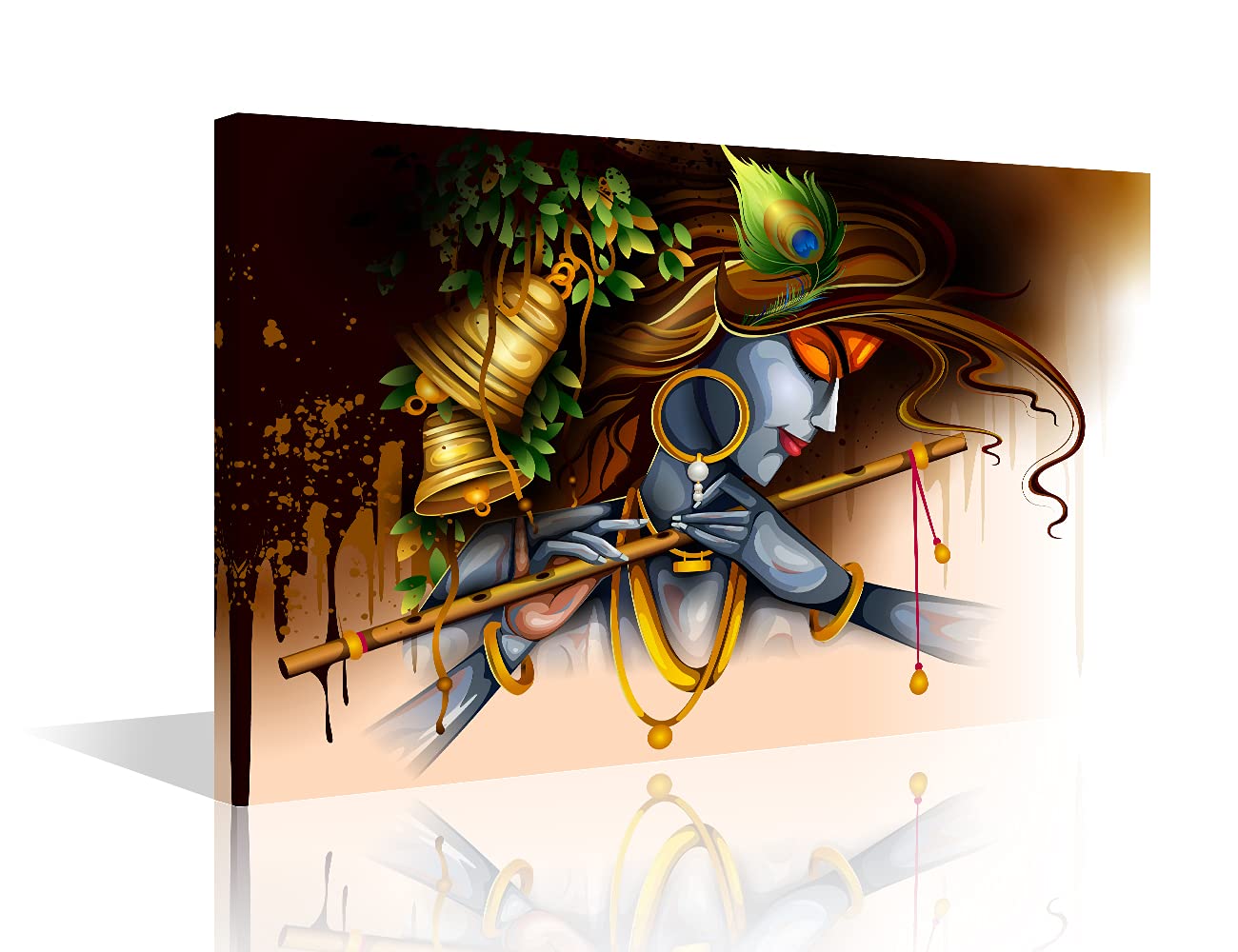 TISHIRON Indian Pictures for Bedroom Lord Krishna Wall Decor Religious Artwork for Walls Hinduism Deity Canvas Wall Art 1 Panel Home Decorations Framed Ready to Hang Posters and Prints (16''Wx 24''H)