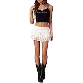Pivanzore Women Floral Lace Mini Skirts Y2K Low Waist Pleated Ruffled Hem Layered Skirts Short Skirts Aesthetic Streetwear