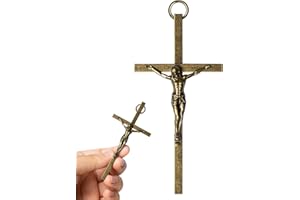 KUXBET Crucifix Cross, Metal Vintage Crucifix with Jesus Crucifix, My Heart/Encouragement Gift Pocket Stress Cross Fidget for Christian Faith, Prayer, Christmas Gifts (4.1inch, Antique)