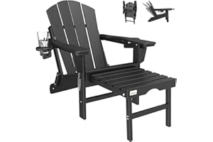 Mdeam Adirondack Chair & Folding Foot Stool - Waterproof HDPE Garden Chair & Lounger with Foldable & Sliding Foot Rest, Wide 