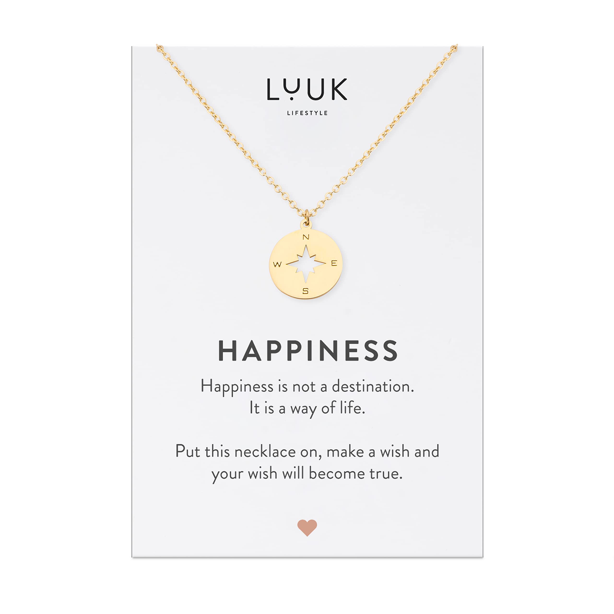 LUUK LIFESTYLE Stainless Steel Pendant Necklace for Women Waterproof Adjustable 50cm Chain Modern Necklace Gift for Her Gold Compass — image 1