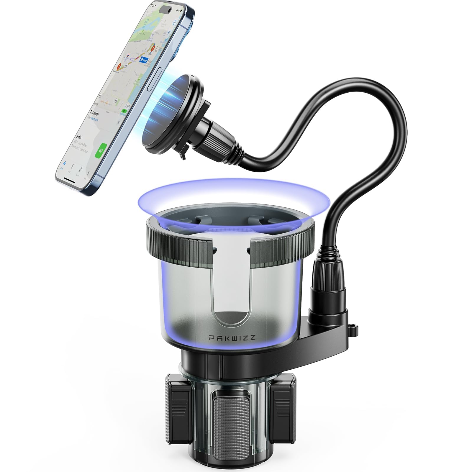 Photo 1 of 2-in-1 Car Cup Holder Expander for Phone MagSafe, Upgraded Cup Holder Phone Mount for Car, Compatible with Yeti 20/26/30 oz, Hydroflask 32/40 oz,Large Bottles in 2.8"-4", Transparent Black