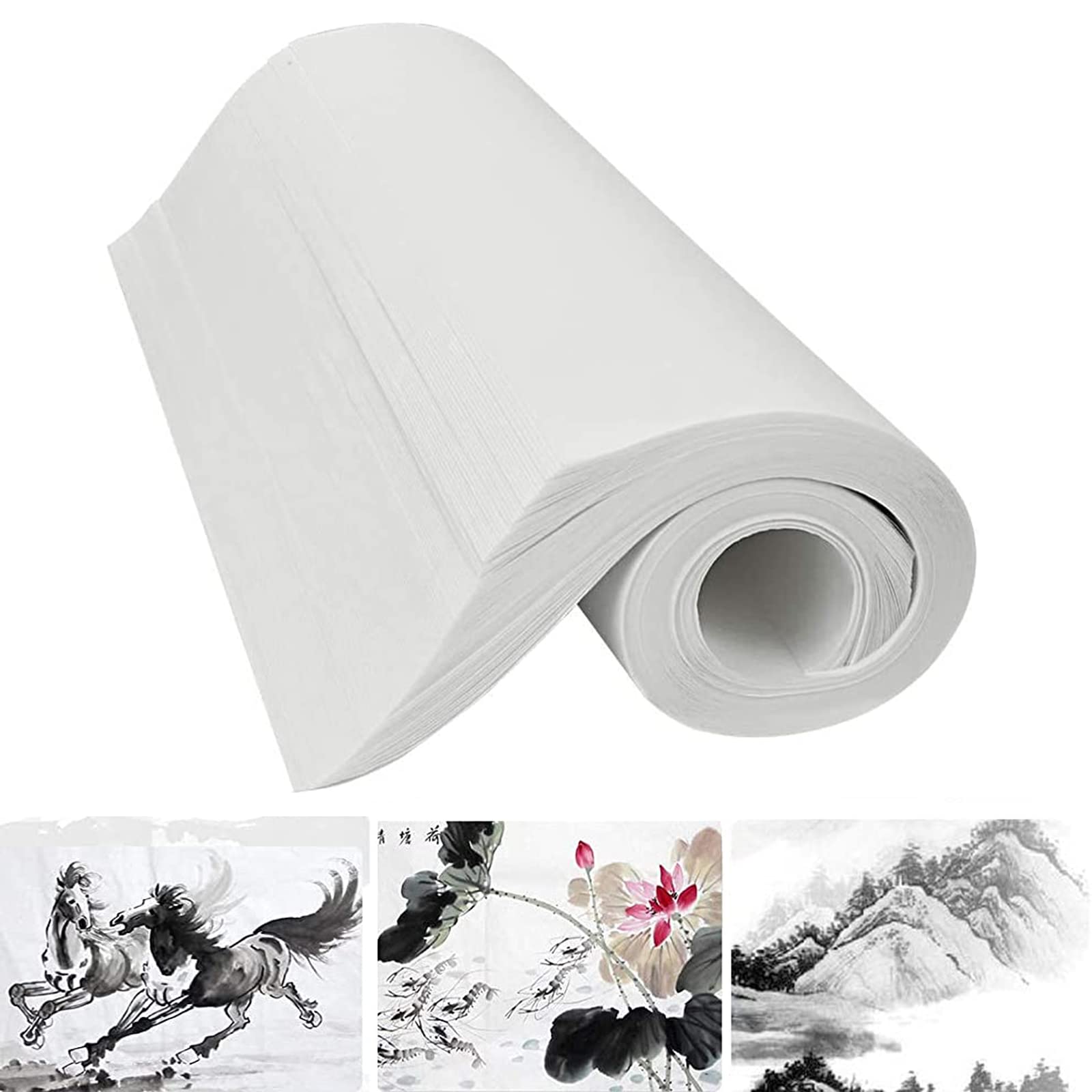 Bztzhm Chinese Calligraphy Xuan Paper, 15in * 10.6in, Cooked Rice Paper Without Grid, Suitable for Beginner & Intermediate Practice Painting Techniques (120 Sheets)