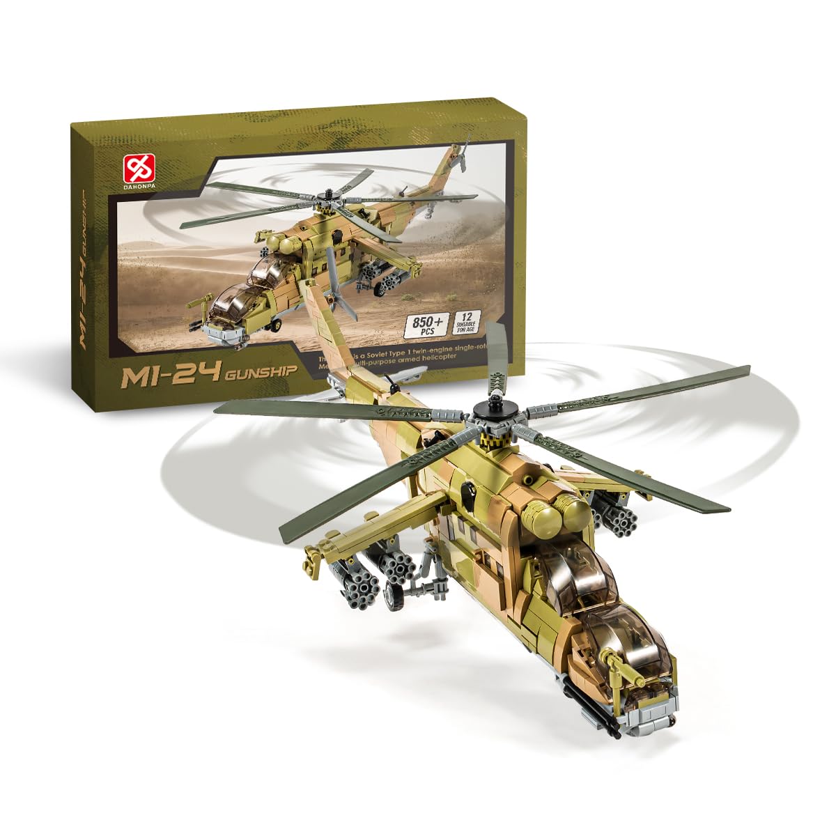 DAHONPA MI-24S Attack Helicopter Military Army Airplane Building Bricks Set with Figure, 893 Pieces Air-Force Build Blocks Toy, Gift for Kid and Adult