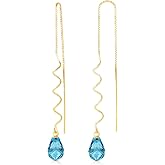 Galaxy Gold GG 14k Solid Gold Threaded Earrings with Blue Topaz