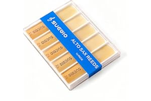 SUEWIO 10 Pack Alto Saxophone Reeds, Strength 2.5, Traditional Alto Sax Reeds with Portable Case, Thinner Reed Tip & Unfiled Cut Design, Perfect for Saxophone Beginners & Students