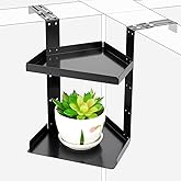 Olpchee Office Cubicle Shelf Storage Organizer Accessories Height Adjustable Cubicle Corner Shelf with Hooks (Black, Double Layer)