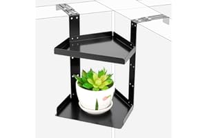 Olpchee Office Cubicle Shelf Storage Organizer Accessories Height Adjustable Cubicle Corner Shelf with Hooks (Black, Double Layer)