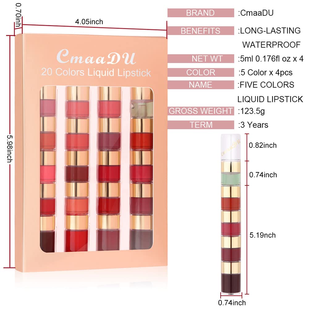 evpct 20 Colors Liquid Matte Lipstick Set Lip Stick Stain Packs Matte for Dark Skin Women,Dark Red Mat Matt Long Lasting Original 24 Hour lipstick lapiz labiales mate 24 horas originales mate