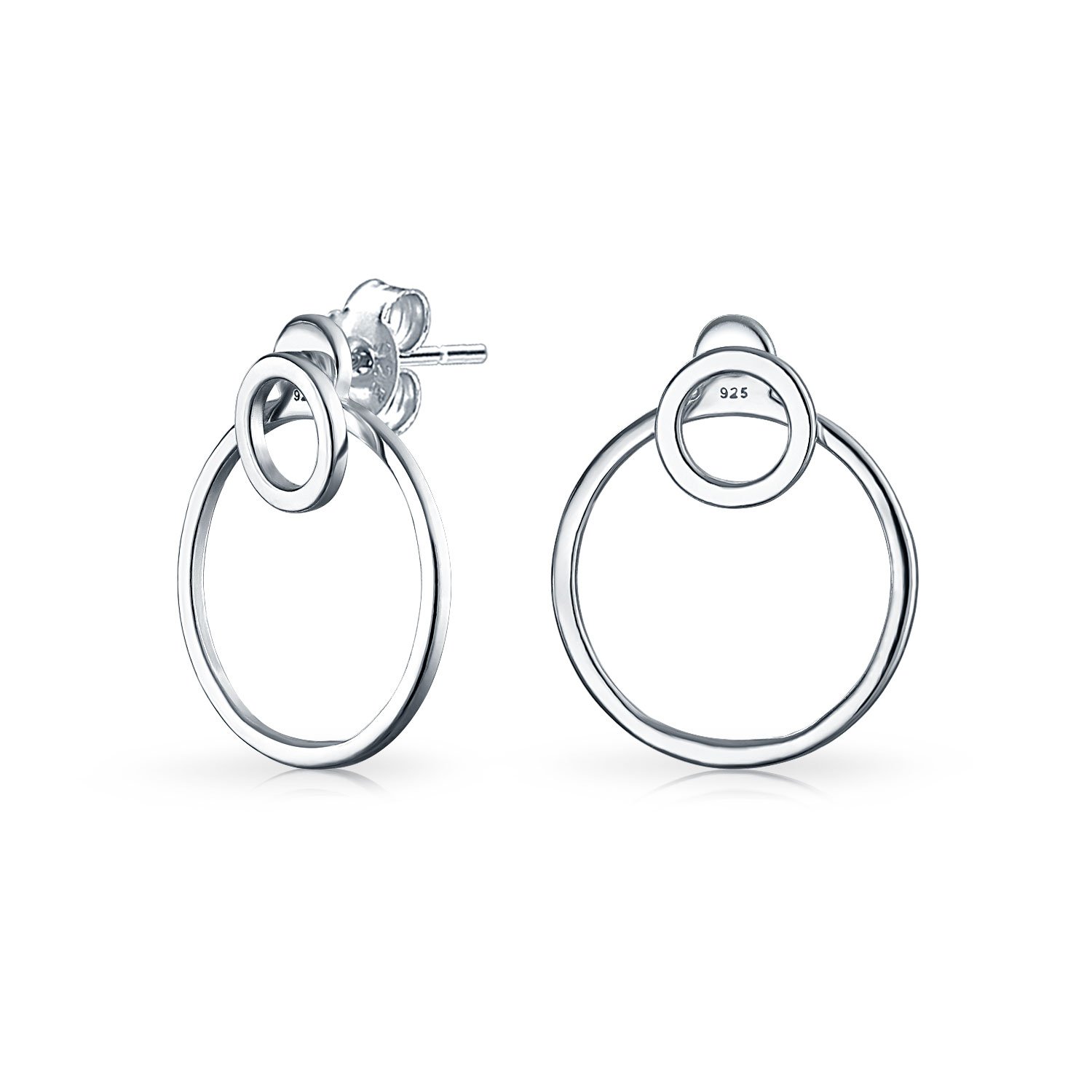 Minimalist Geometric Round Open Thin Circle Drop Stud Large Hoop Earrings For Women .925 Sterling Silver 1.75 Inch Diameter