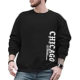 QISSYILY Mens Crewneck Sweatshirts Chicago Letter Print Sweatshirt Streetwear Graphic Pullover Casual Long Sleeve Shirts Top