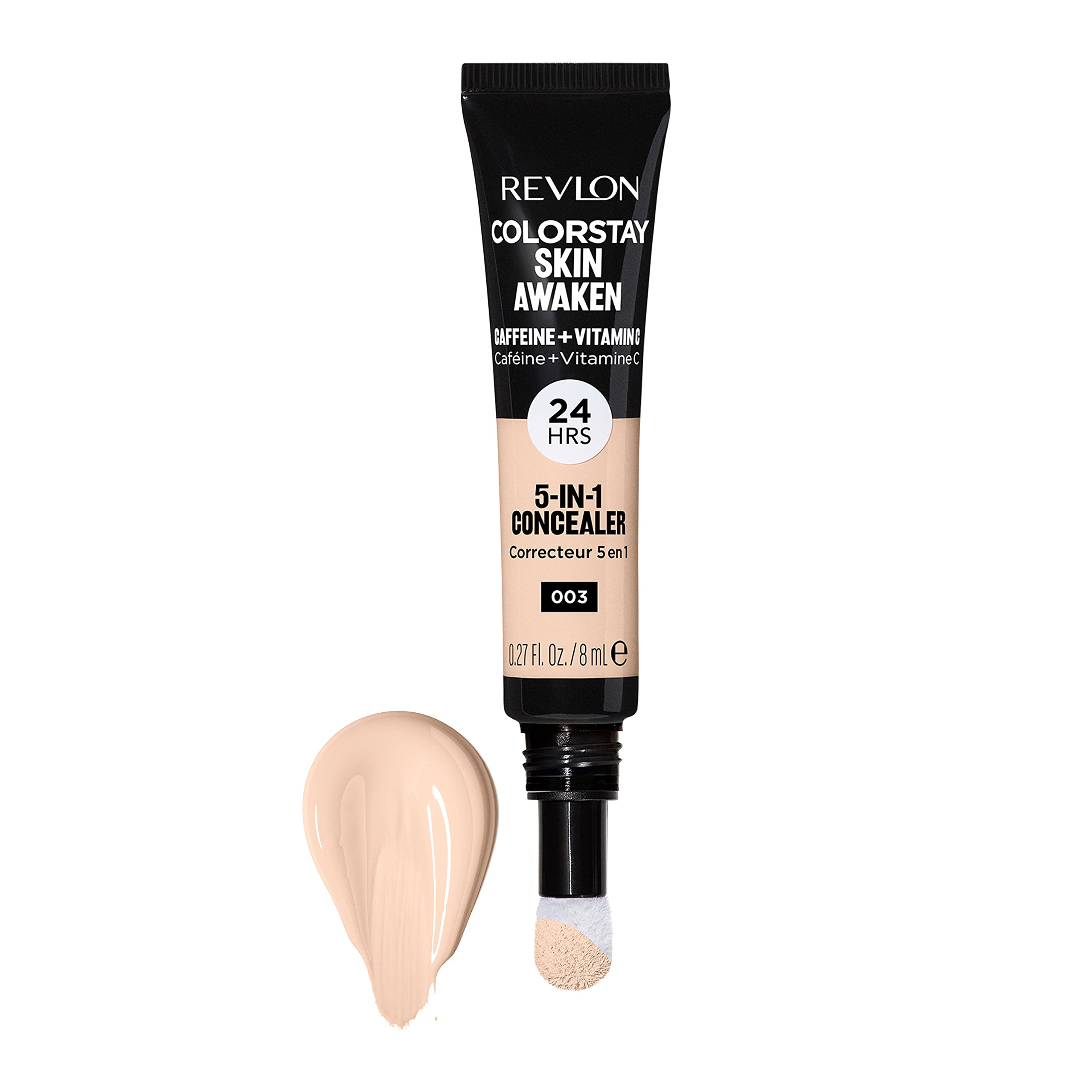 Revlon ColorStay Skin Awaken 5-in-1 Concealer, Lightweight, Creamy Longlasting Face Makeup with Caffeine & Vitamin C, For Imperfections, Dark Circles & Redness, 003 Cool Ivory, 0.27 Fl Oz