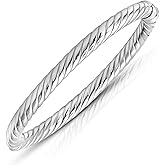 MAX + STONE Lightweight Hollow 925 Sterling Silver Bangle Bracelet for Women | 7 Inch Silver Bracelets with Hinged Clasp | Anti-tarnishing Hypoallergenic Silver Bangles for Women