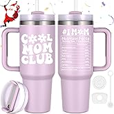 LiqCool Mom Christmas Gifts, 40 Oz Cool Mom Club Tumbler with Handle, Unique Gifts for Mom from Daughter Son, Funny Best Mom Christmas Gifts Ideas for New Year Brithday Mother's Day (Purple)