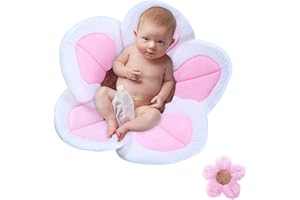 BABY DAVE Baby Bath Flower Soft Cushion Non-Slip Safety Sink Insert Tub Creative Play-mat 0-12 Months, Includes Mini Bath Flower Scrubby BPA Free (Baby Pink)