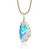 InfinityGemArt Dainty Raw Ethiopian Fire Opal Necklace, 14K Gold Plated | Elegant Iridescent October Birthstone Pendant, Lightweight Adjustable 18” Chain, Trendy Valentines Day Gift for Men & Women