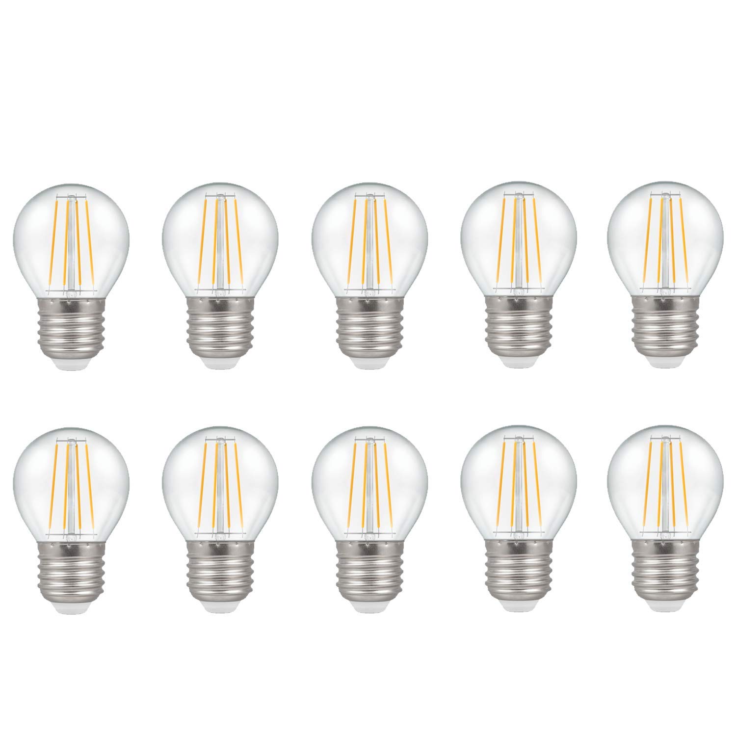 Pack of 10 x Crompton LED Dimmable Filament Golf Ball Light Bulb Clear 5W E27 ES 2700K Warm