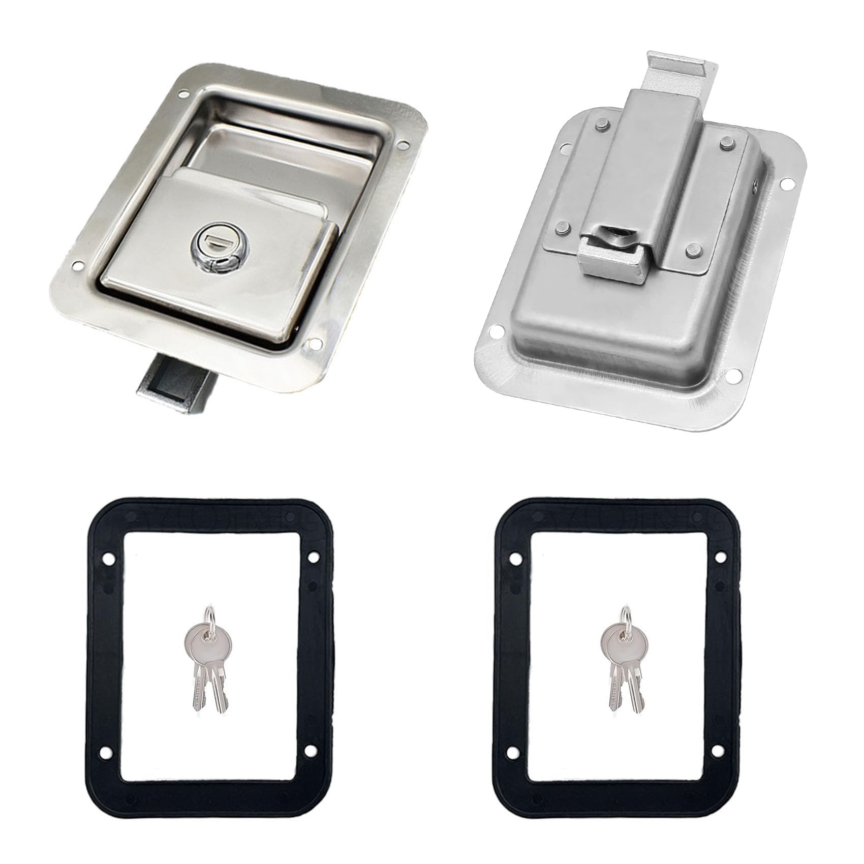 Photo 1 of 2 Pack Stainless Door Lock Heavy Duty Flush Mount Handle Latch for Trailer Toolbox RV Handle Latch with Gasket Keys