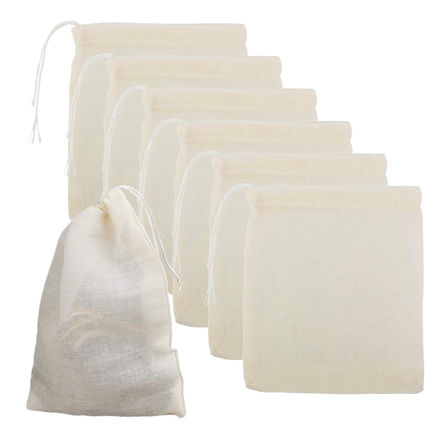 nuoshen 50 Pack Muslin Bags, Cotton Muslin Drawstring Bags,10 * 8cm Cotton Spice Bag Reusable Empty Tea Bag for Loose Tea Coffee Spices Filtering Soup Straining Juice