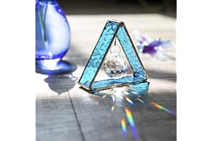 H&D HYALINE & DORA Stained Glass Window Sun Catcher Hangings Pyramid Colored Glass Hanging Ornament for Wall, Window，Car and Party Decoration,Blue